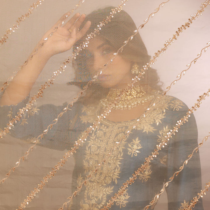 Blue Short Kurta or Kalidar Pant with Organza Dupatta