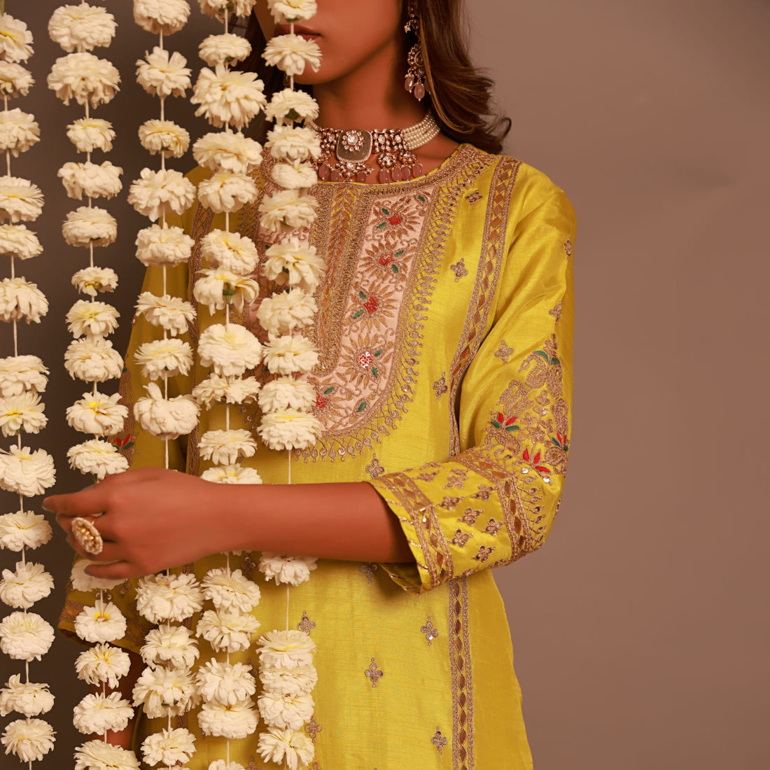 Green Short Kurta Or Kalidar Pant With Organza Dupatta