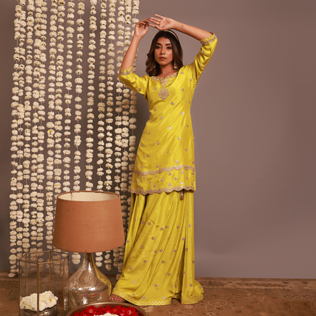 Green Short Kurta Or Kalidar Pant With Organza Dupatta