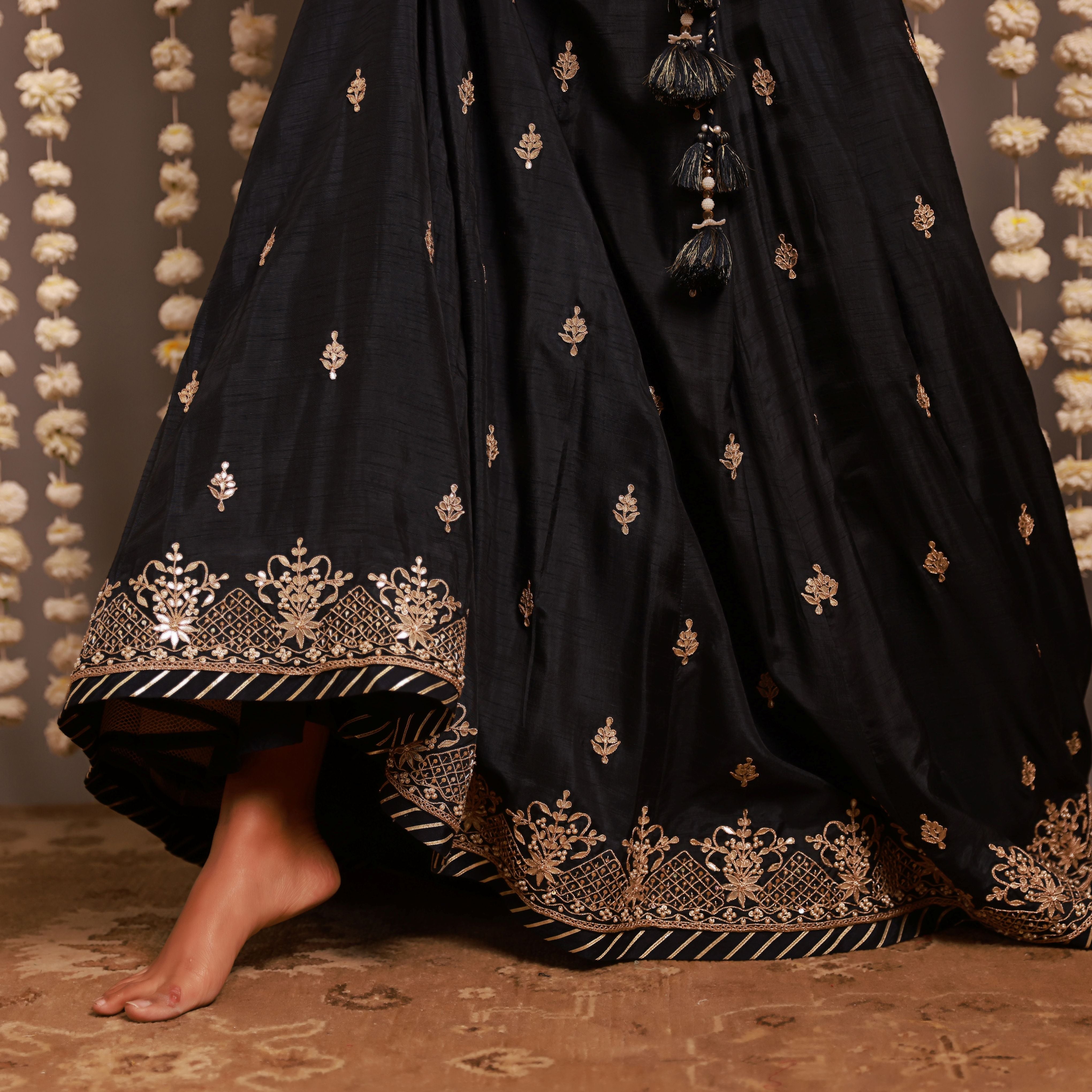 Navy Blue Lehenga Set With Shaded Dupatta