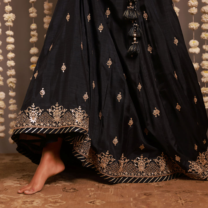 Navy Blue Lehenga Set With Shaded Dupatta
