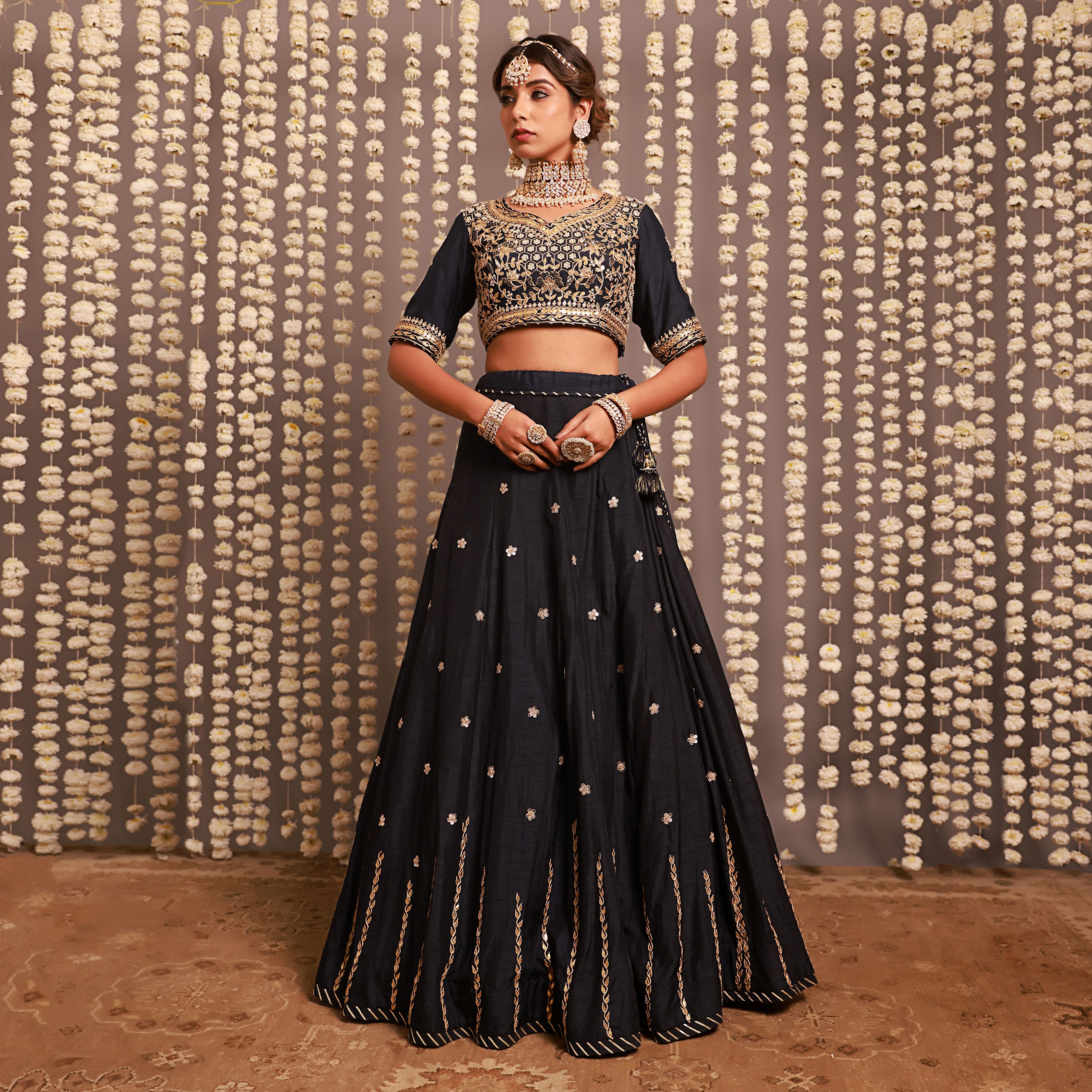 Navy Blue Lehenga Set With Shaded Dupatta