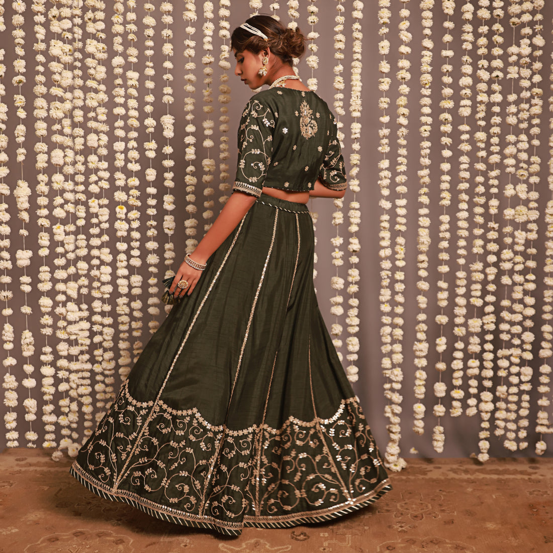 Green Lehenga Set With Shaded Dupatta
