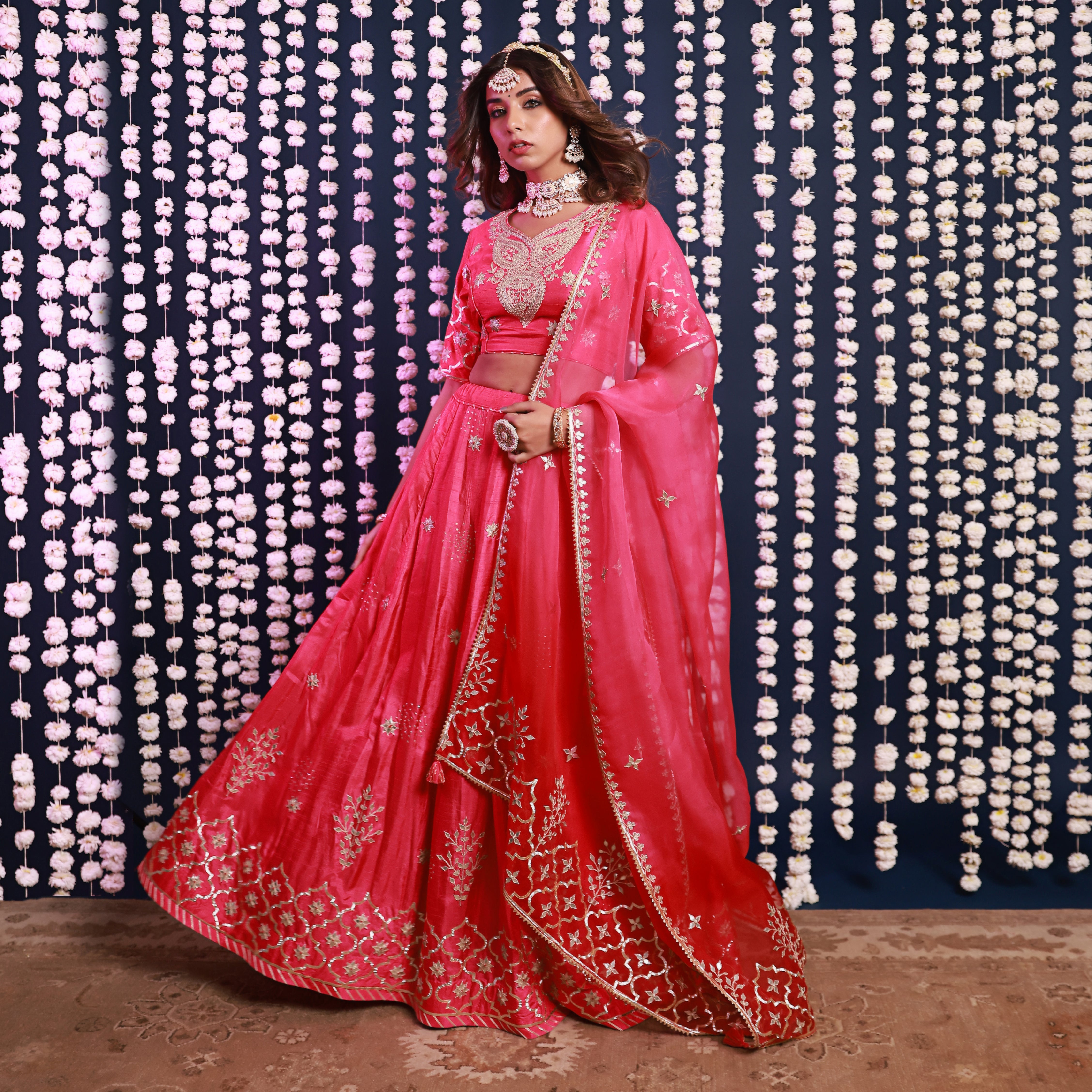 Pink Lehenga Set With Shaded Dupatta