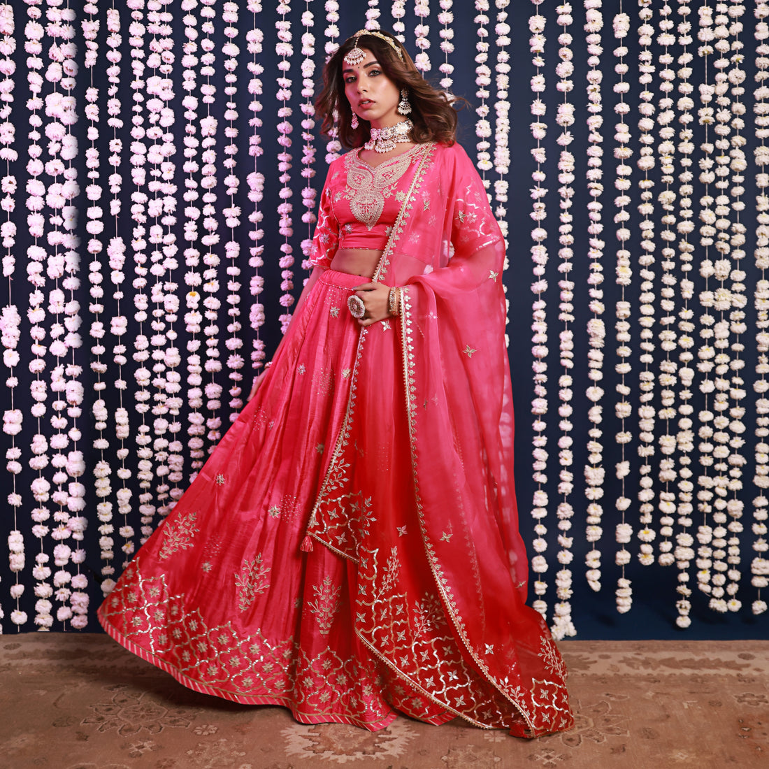 Pink Lehenga Set With Shaded Dupatta