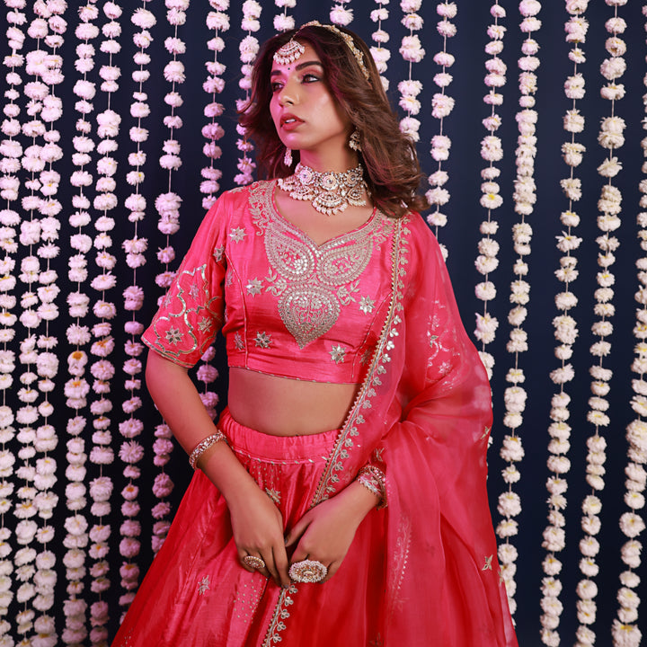 Pink Lehenga Set With Shaded Dupatta