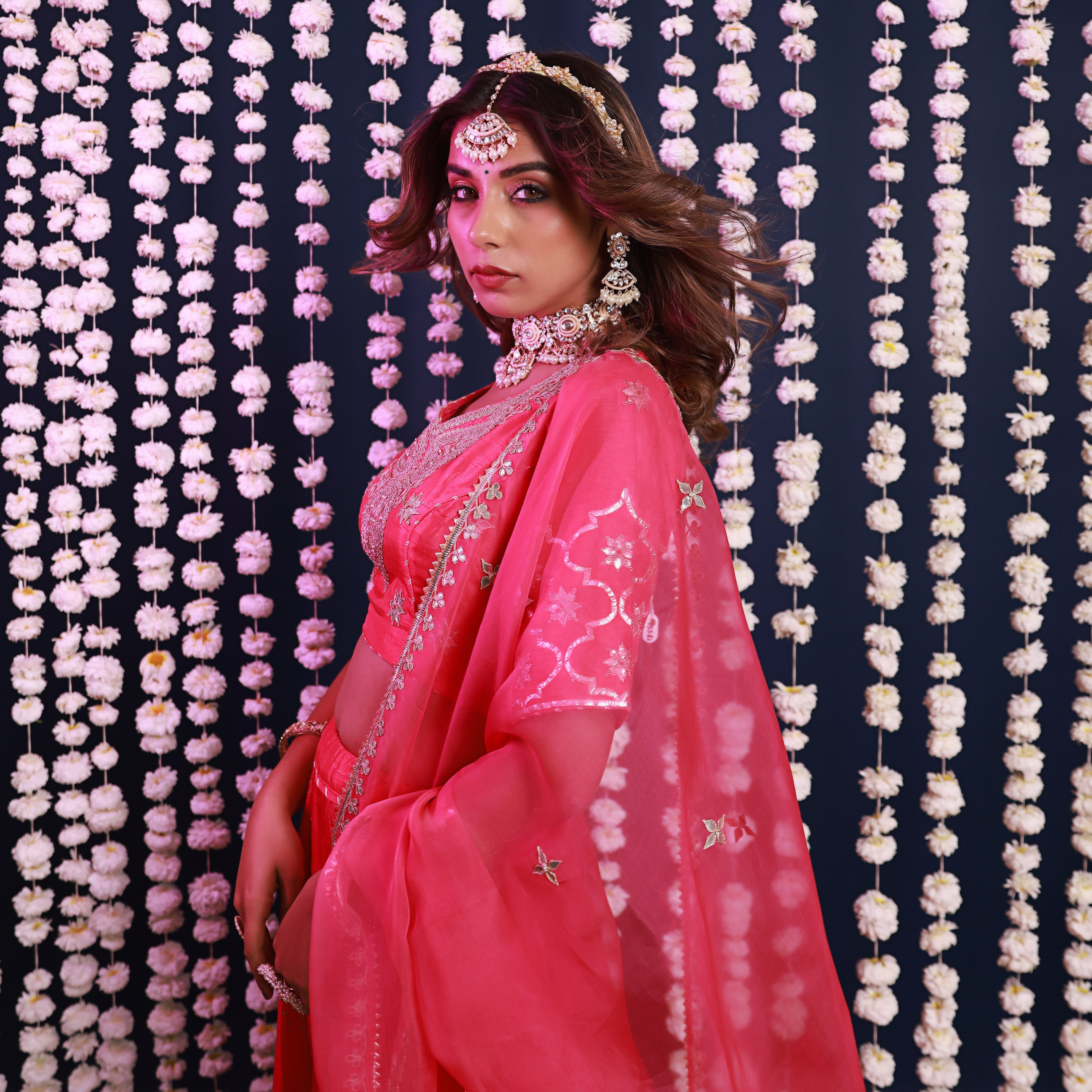 Pink Lehenga Set With Shaded Dupatta