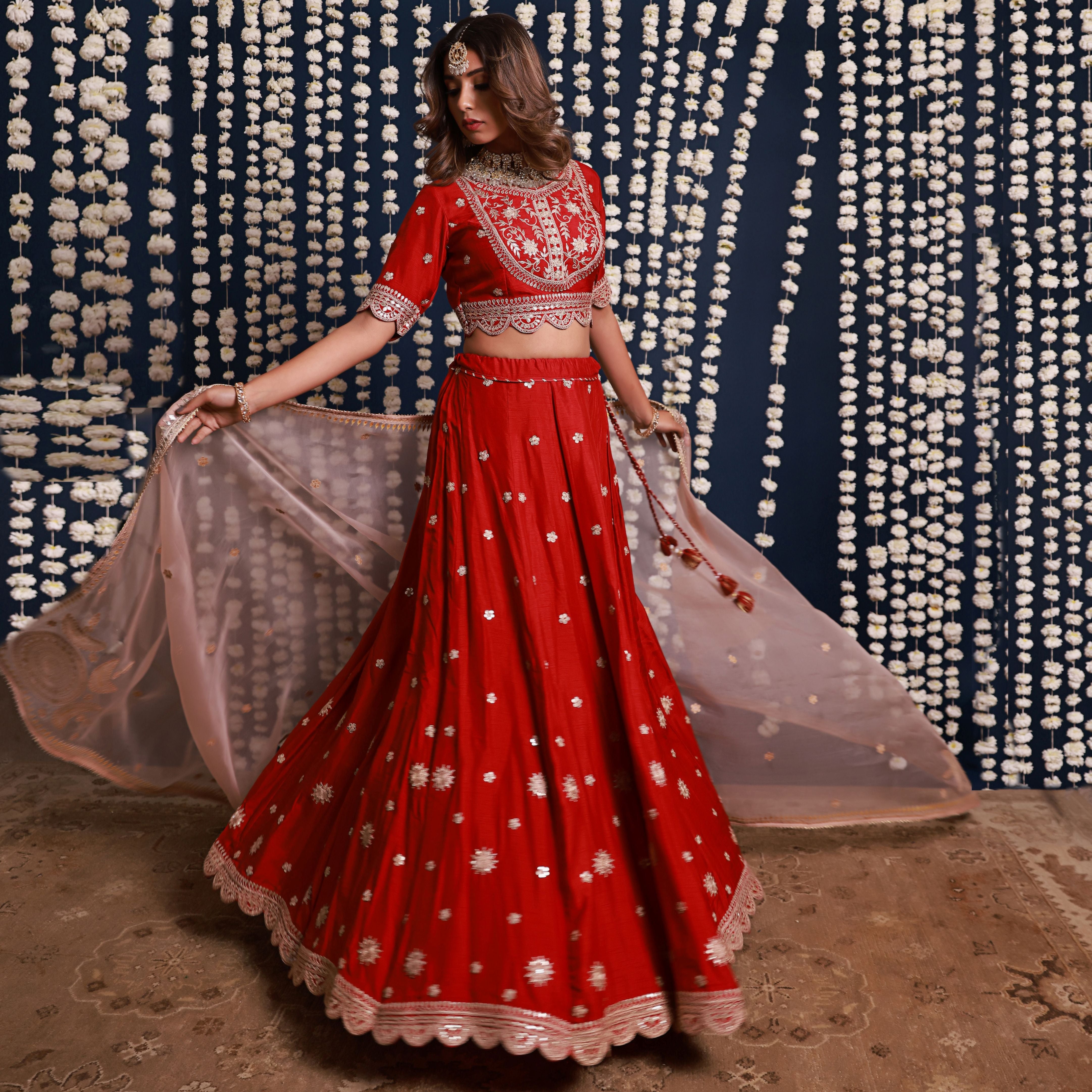 Red Lehenga Set With Organza Dupatta