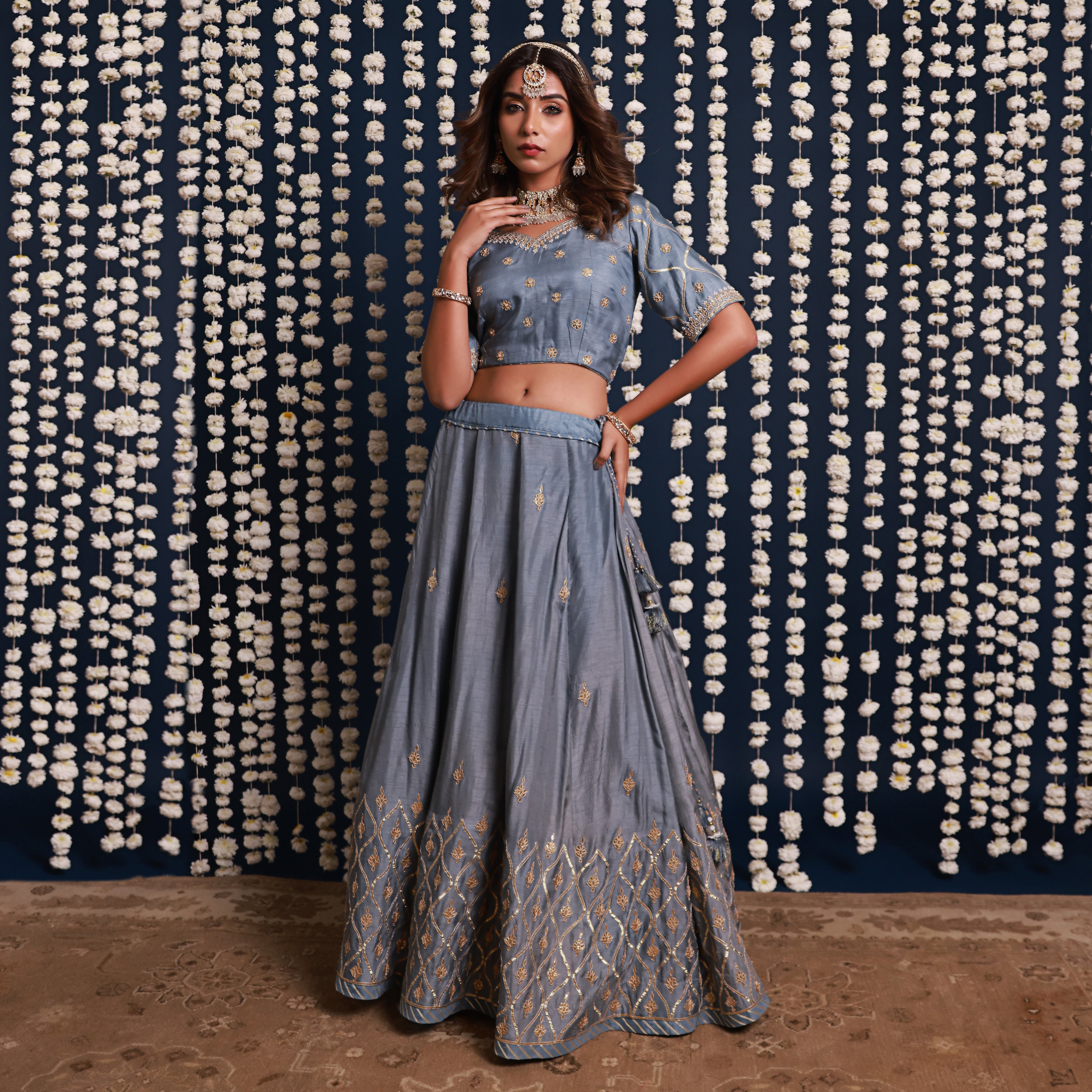 Blue Lehenga Set With Shaded Dupatta