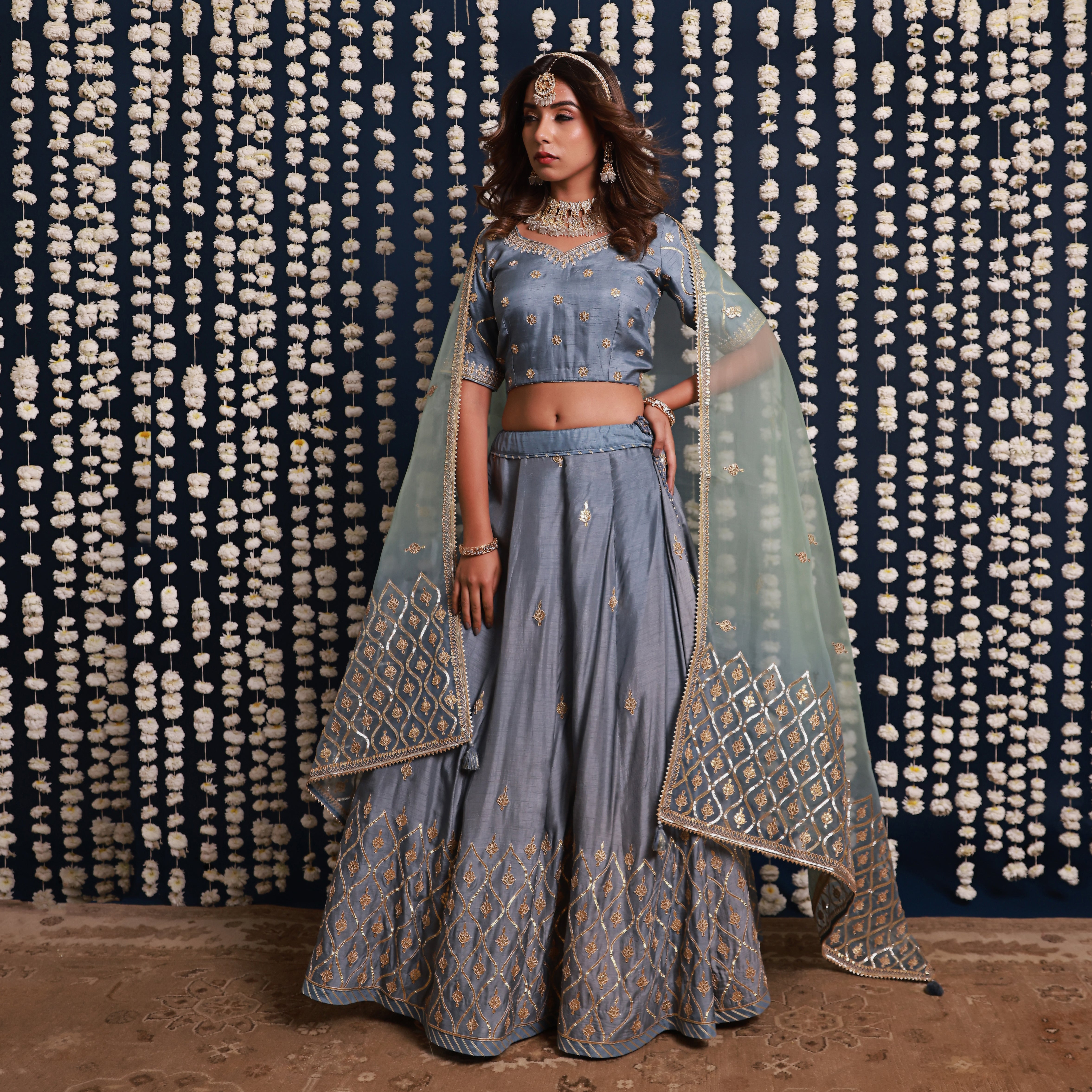 Blue Lehenga Set With Shaded Dupatta