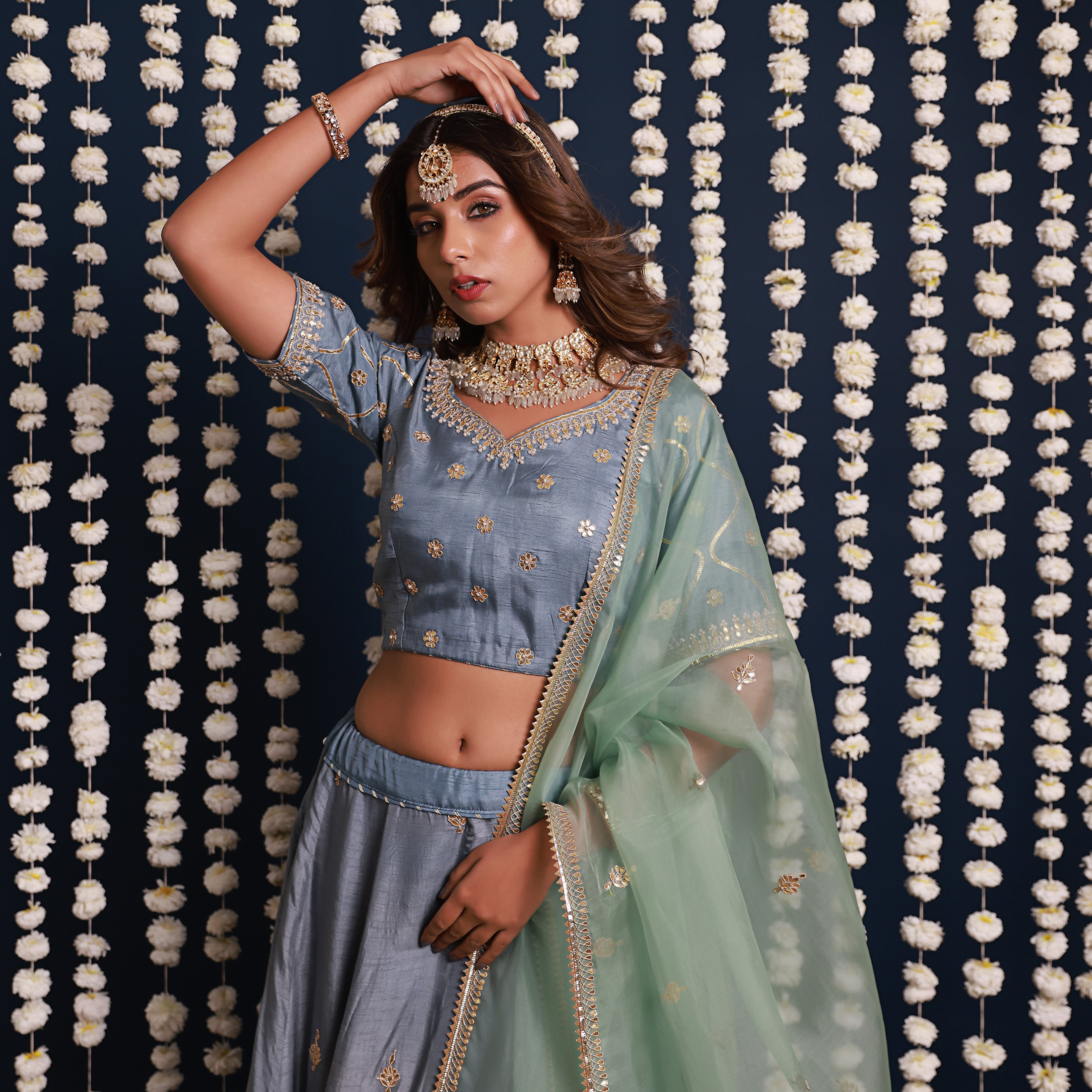 Blue Lehenga Set With Shaded Dupatta