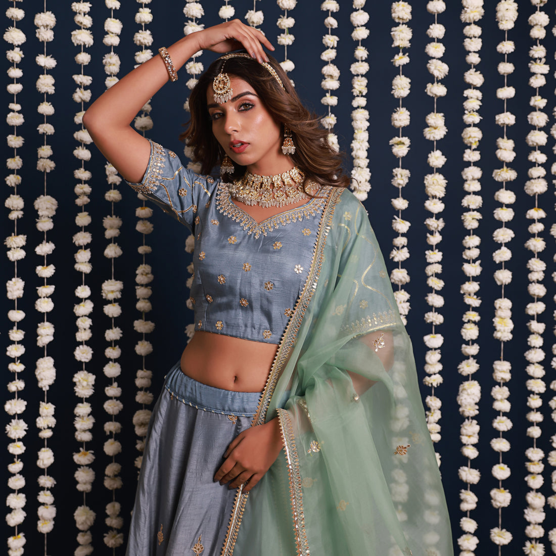 Blue Lehenga Set With Shaded Dupatta