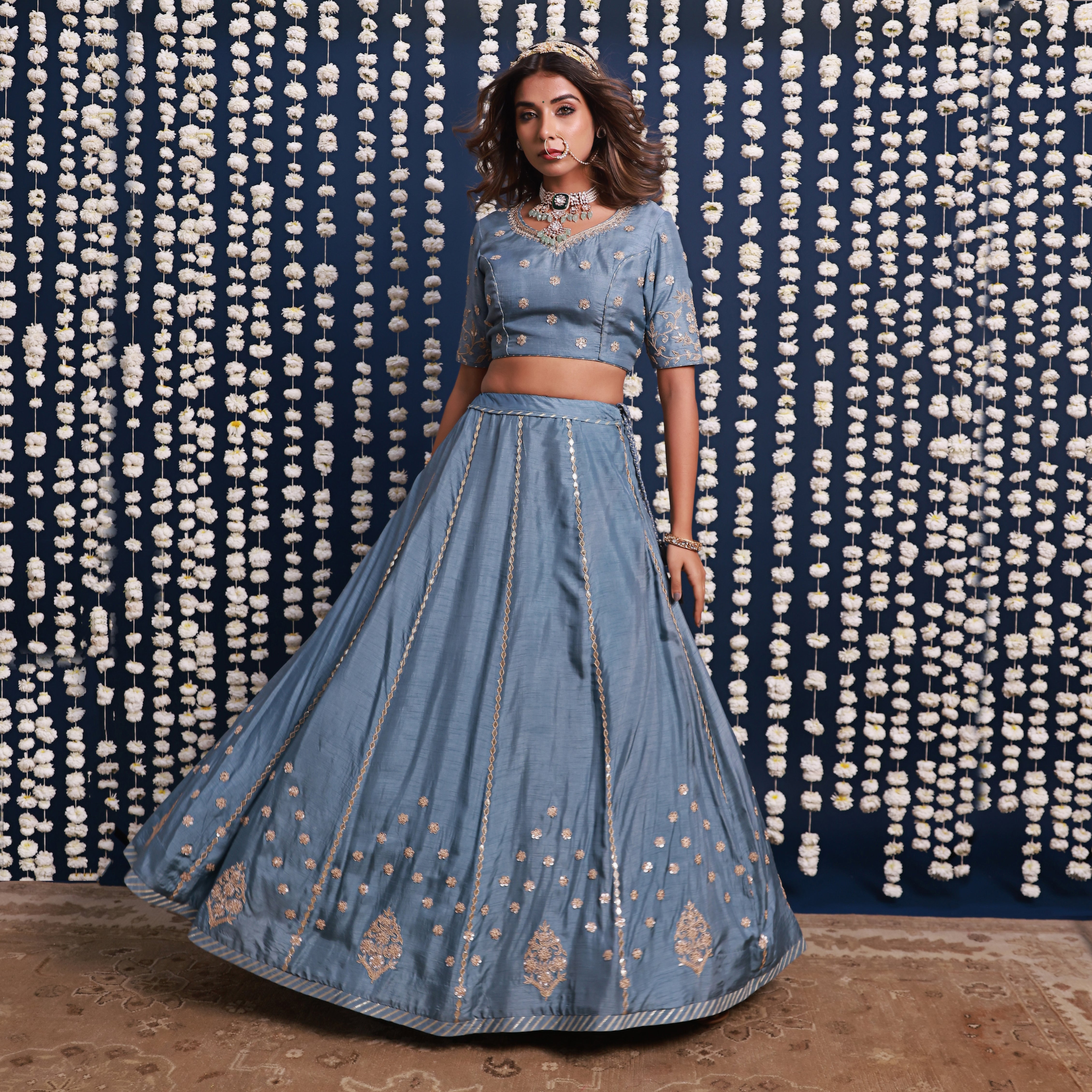 Blue Lehenga Set With Shaded Dupatta
