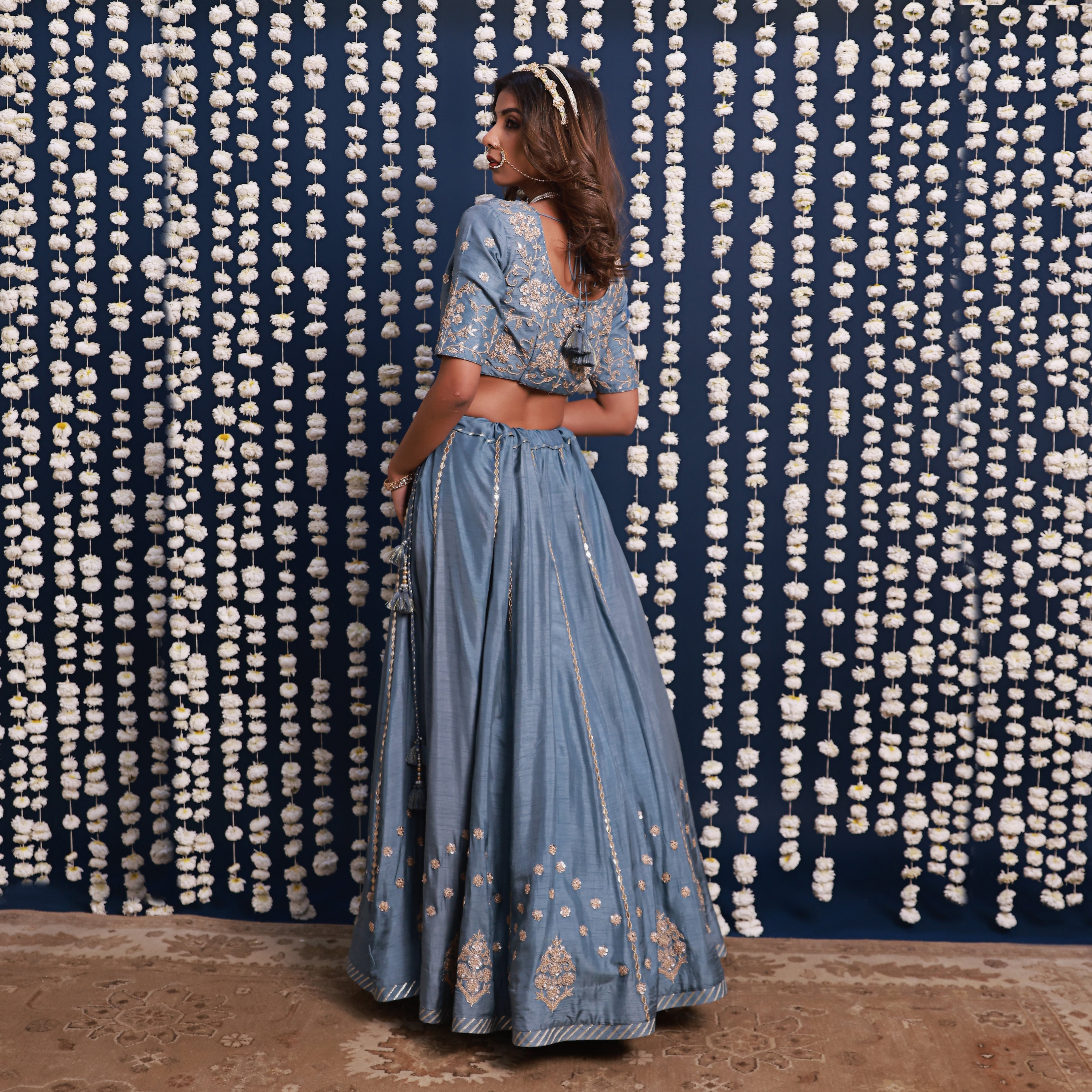 Blue Lehenga Set With Shaded Dupatta