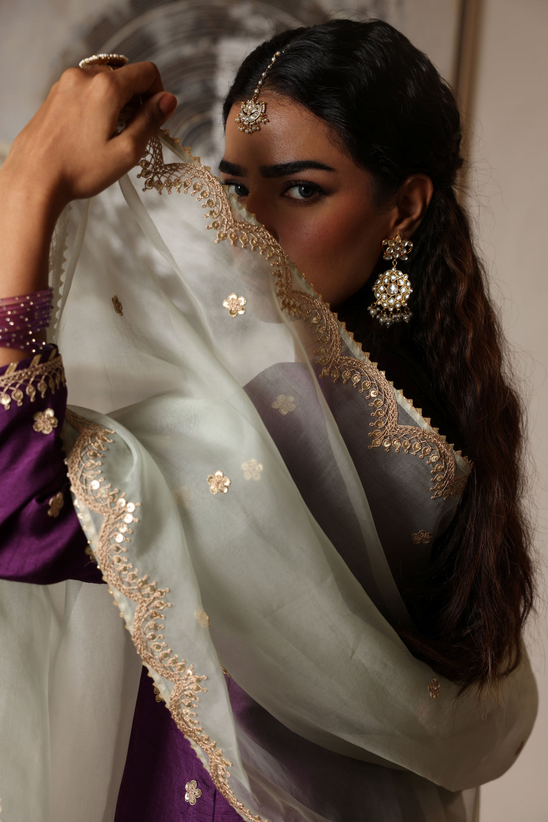 Short Kurti & Pleated Skirt With Organza Dupatta