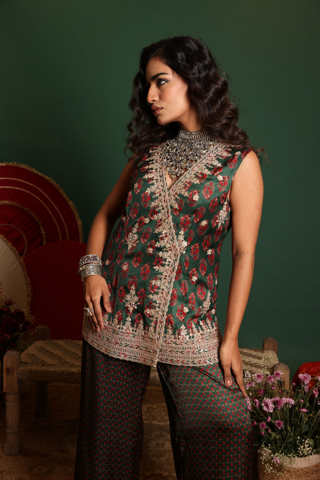 Embroidered Angrkha Co-ord Set