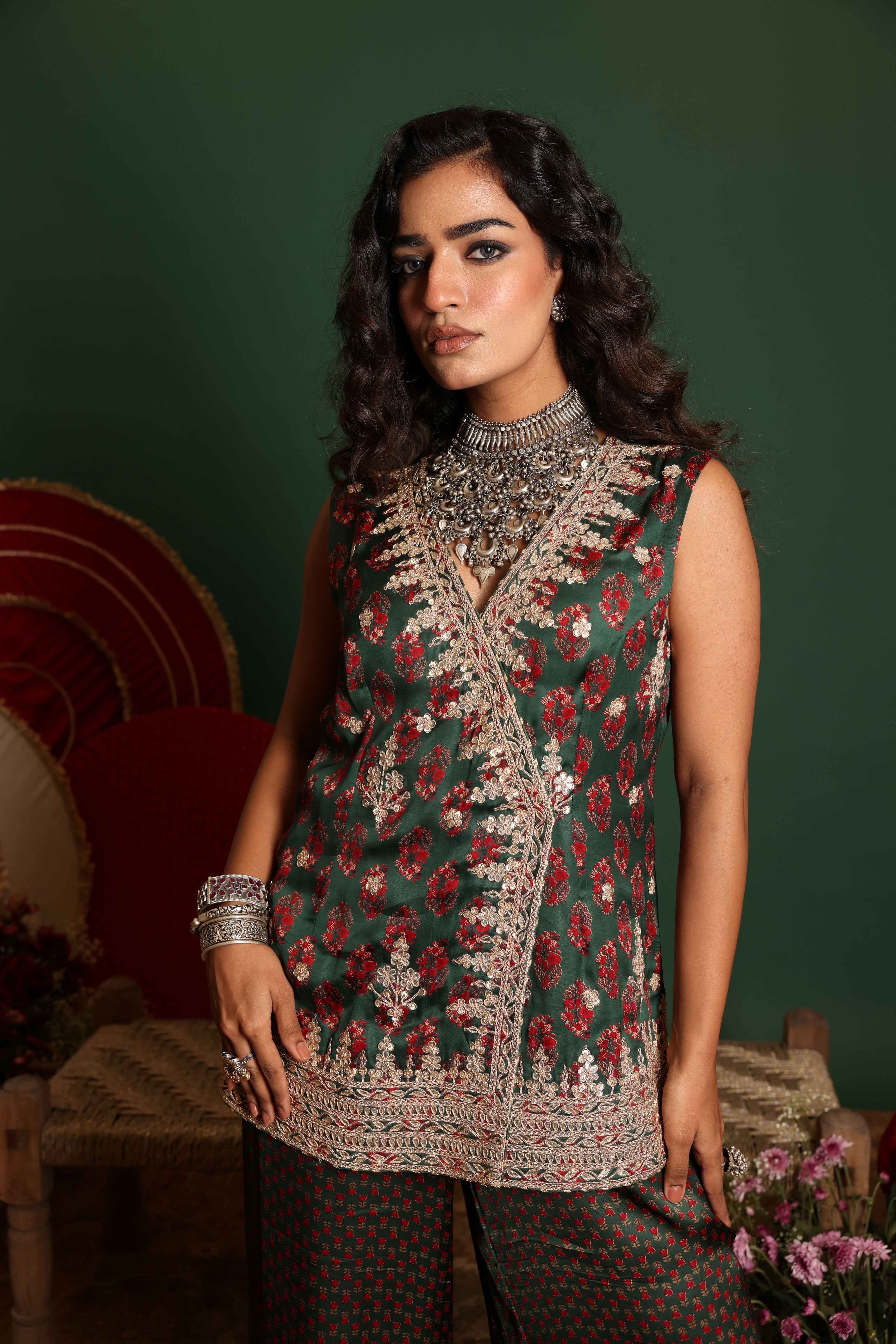 Embroidered Angrkha Co-ord Set