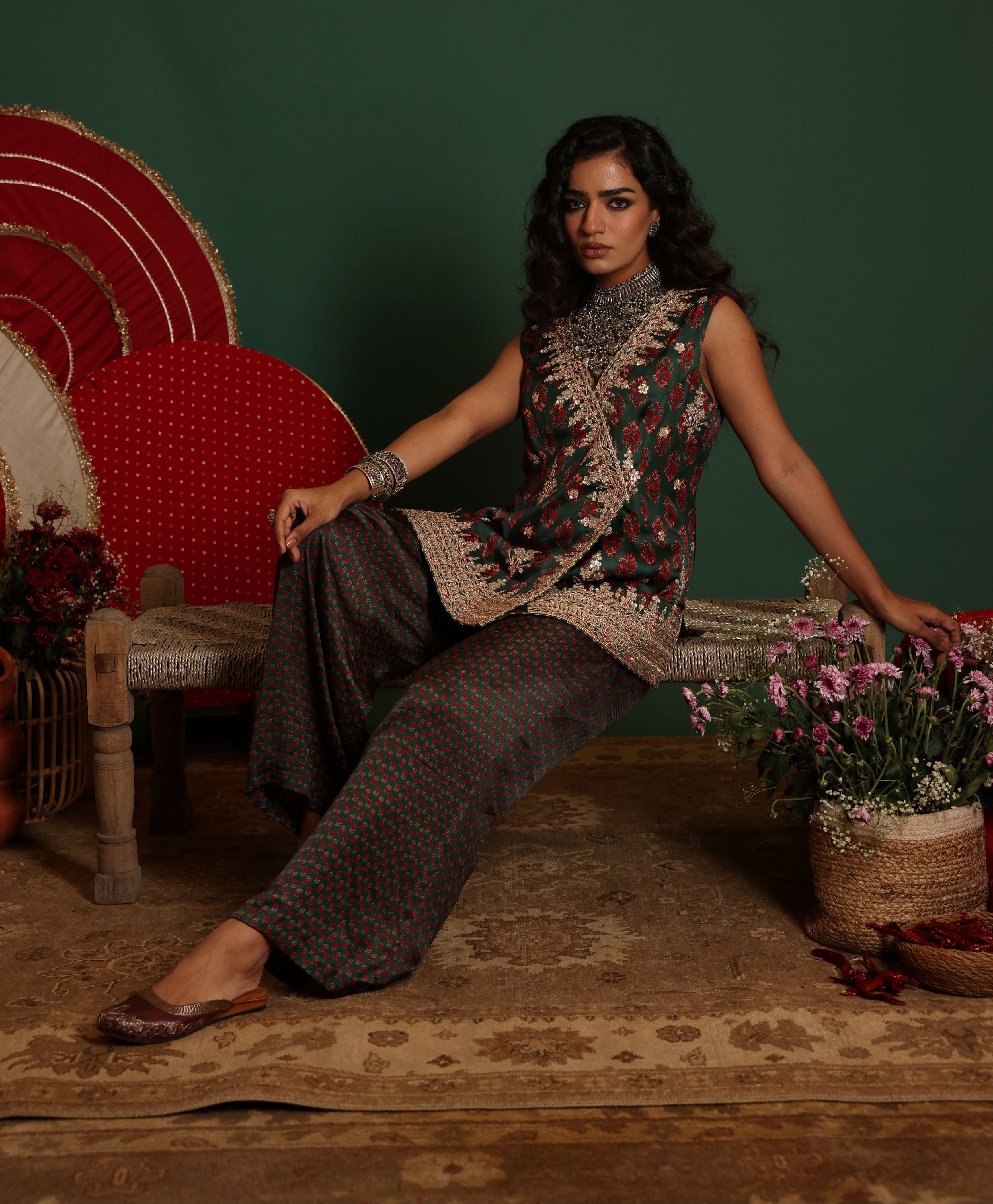 Embroidered Angrkha Co-ord Set