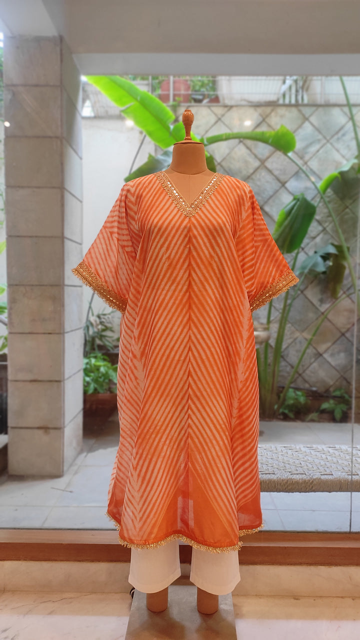 Coral Glow Leheriya Chanderi Silk Dress