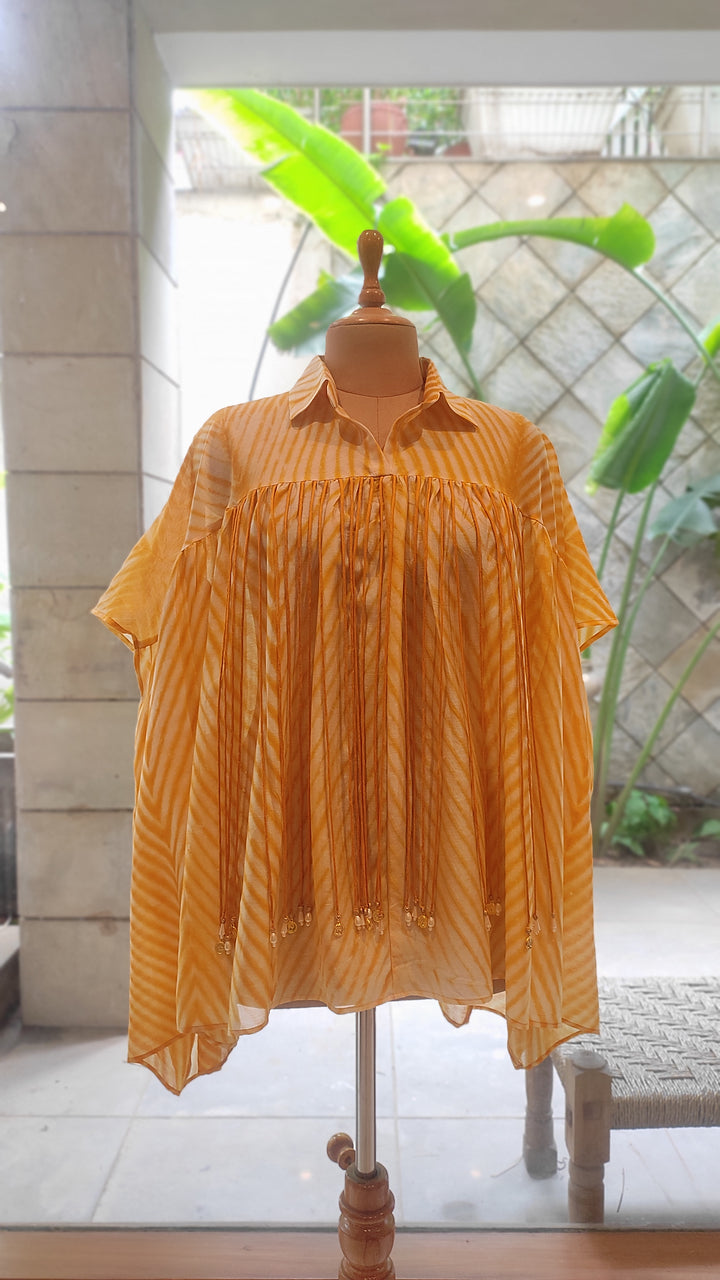 Golden Dawn Leheriya Chanderi Silk Fringe Top