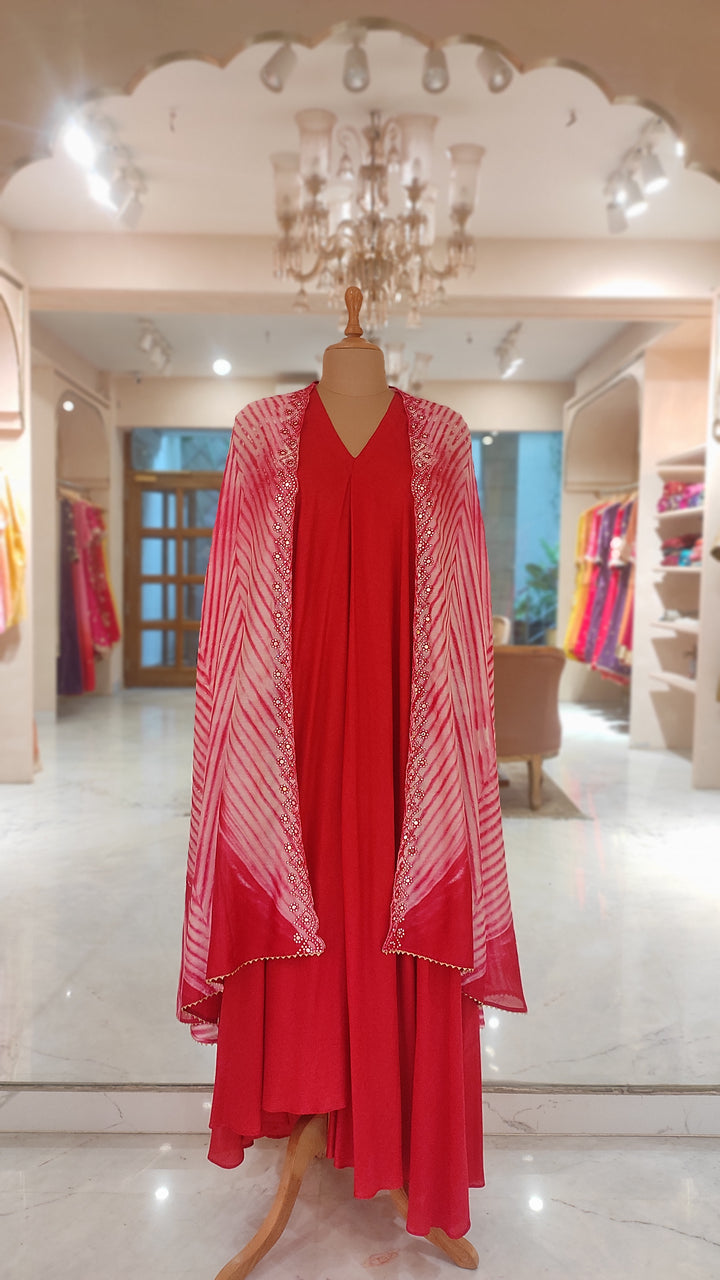 Ruby Blossom Cape Dress Set
