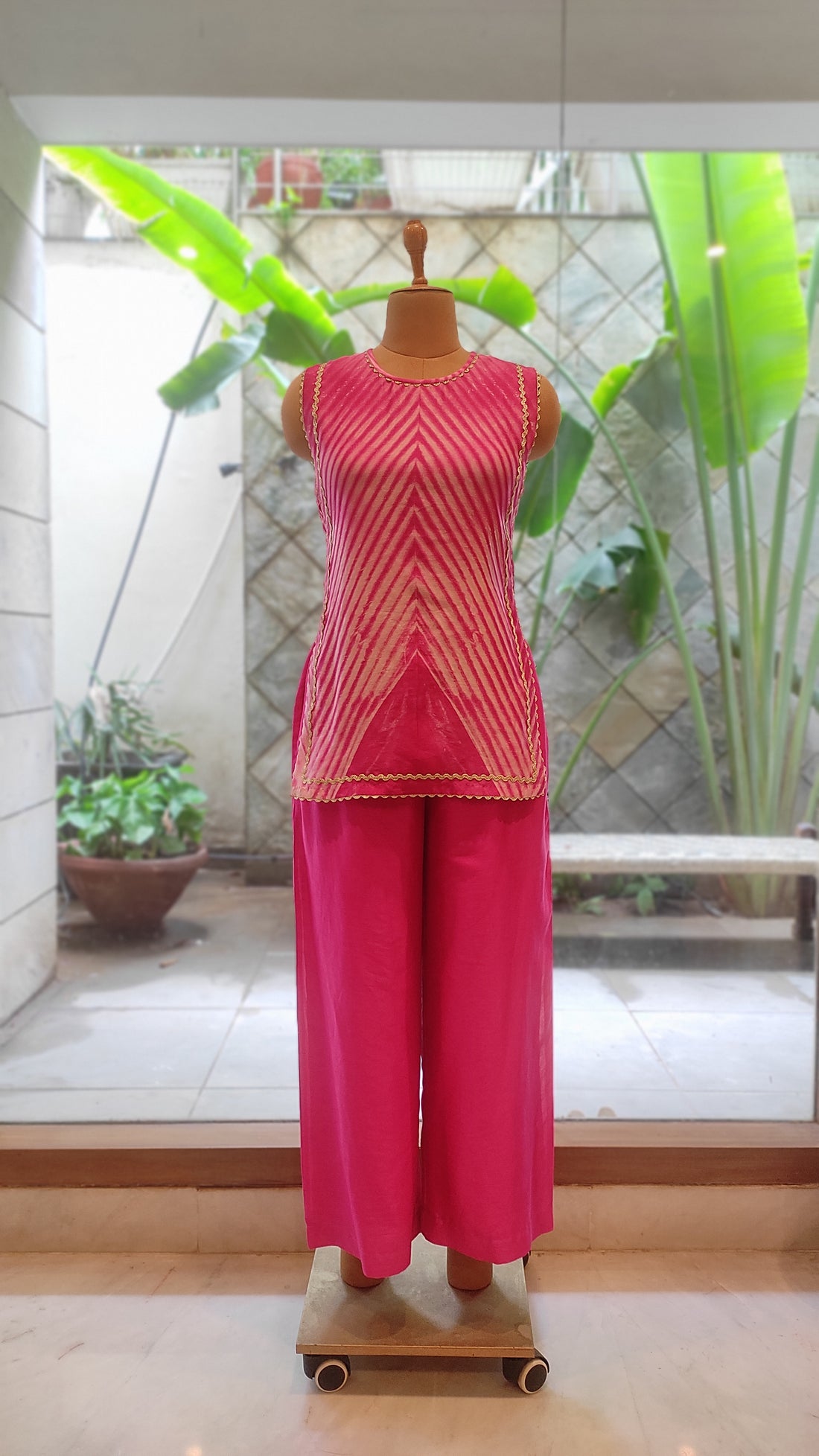 Rosé Glow Leheriya Chanderi Silk Co-Ord Set
