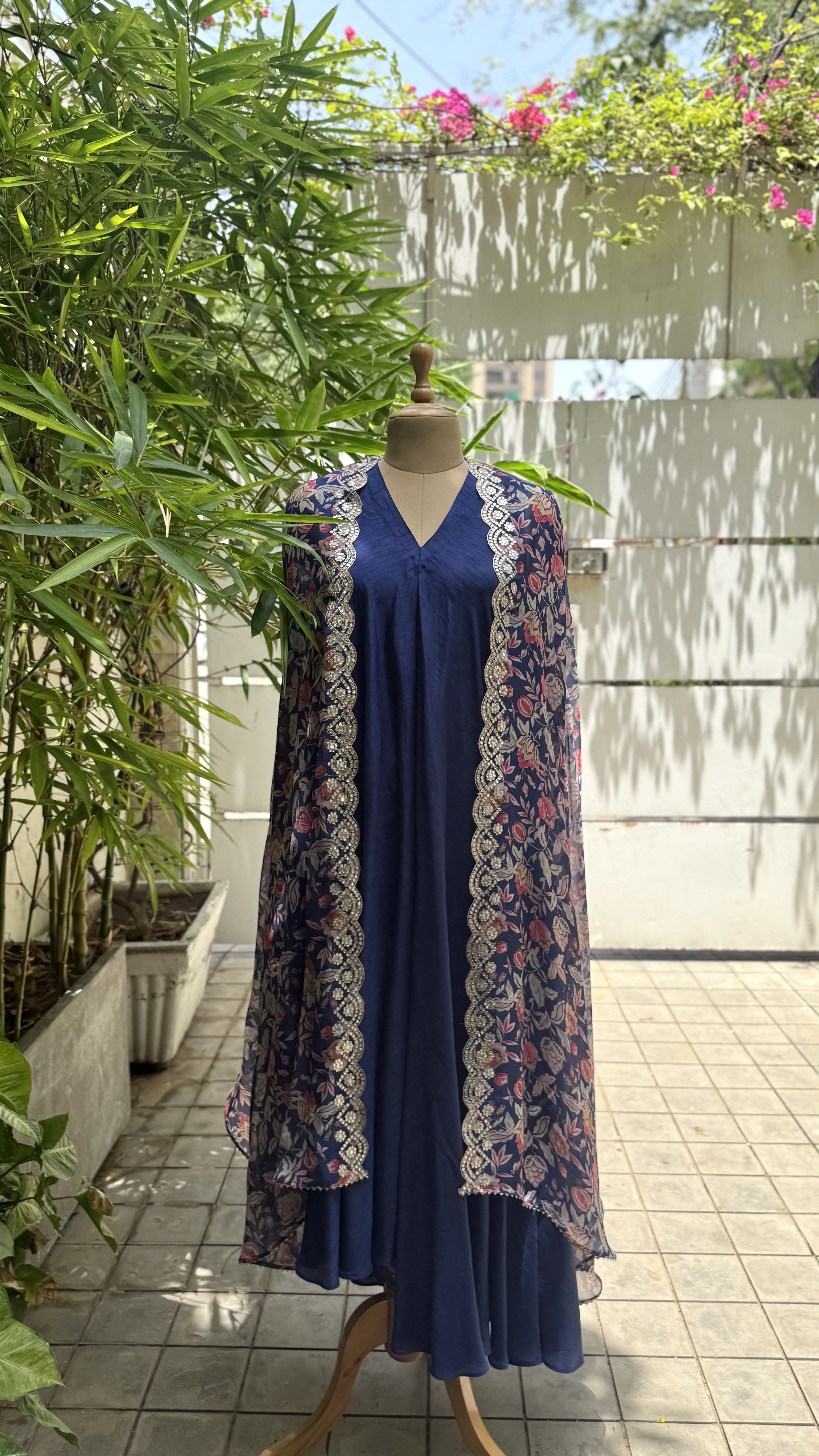 Midnight Bloom Printed Cape Set