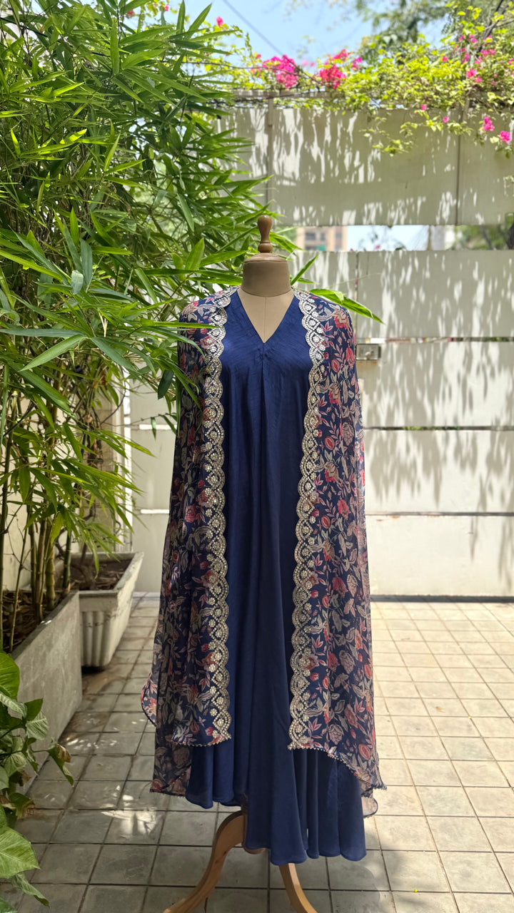 Midnight Bloom Printed Cape Set