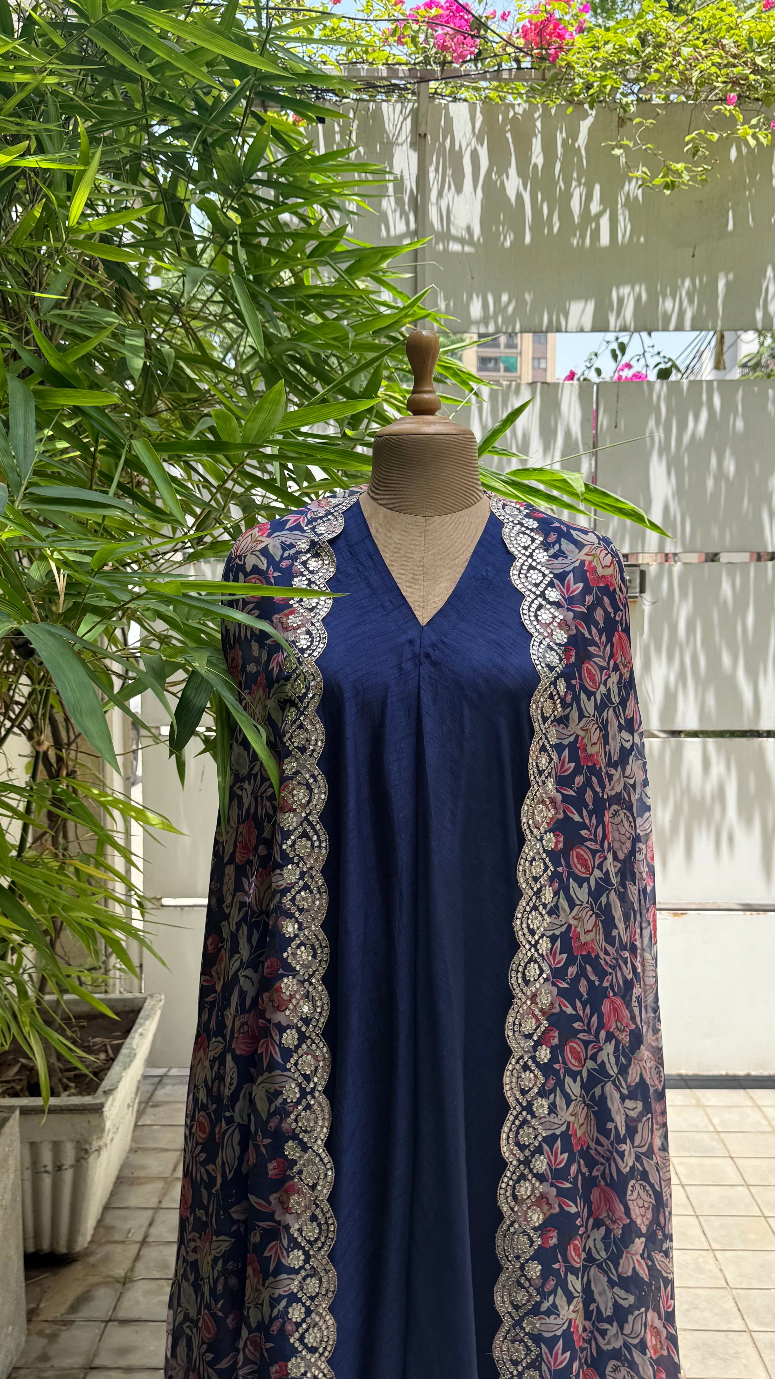 Midnight Bloom Printed Cape Set
