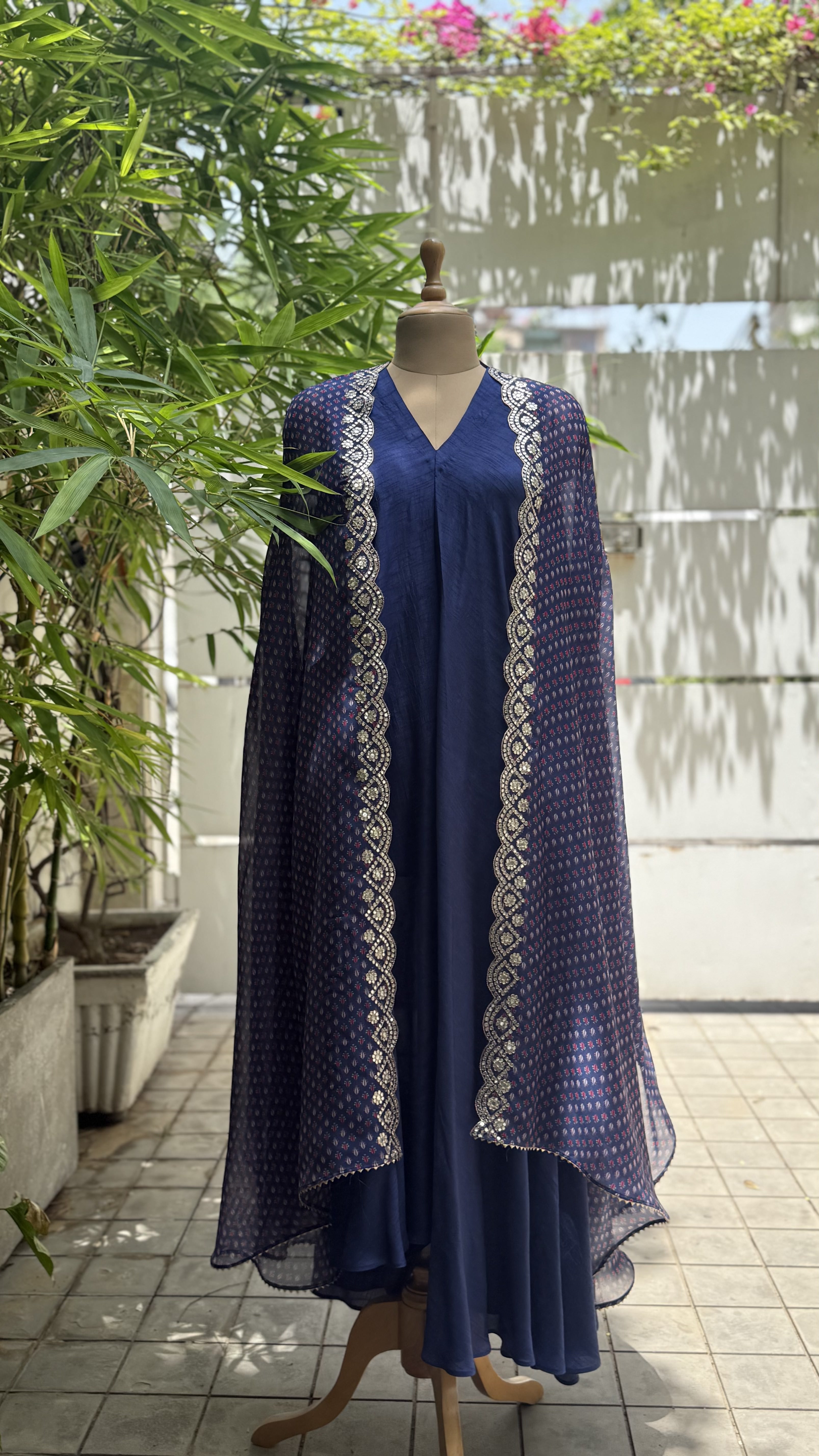 Midnight Bloom Printed Cape Set