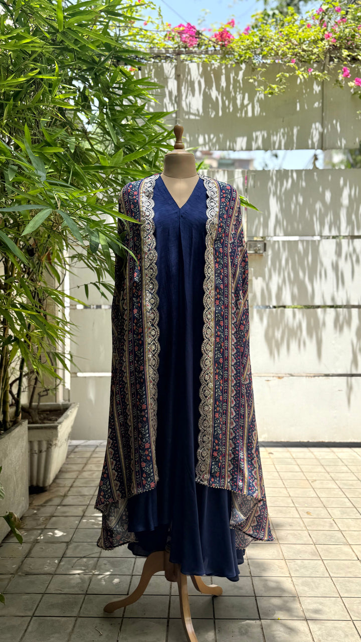 Midnight Bloom Printed Cape Set