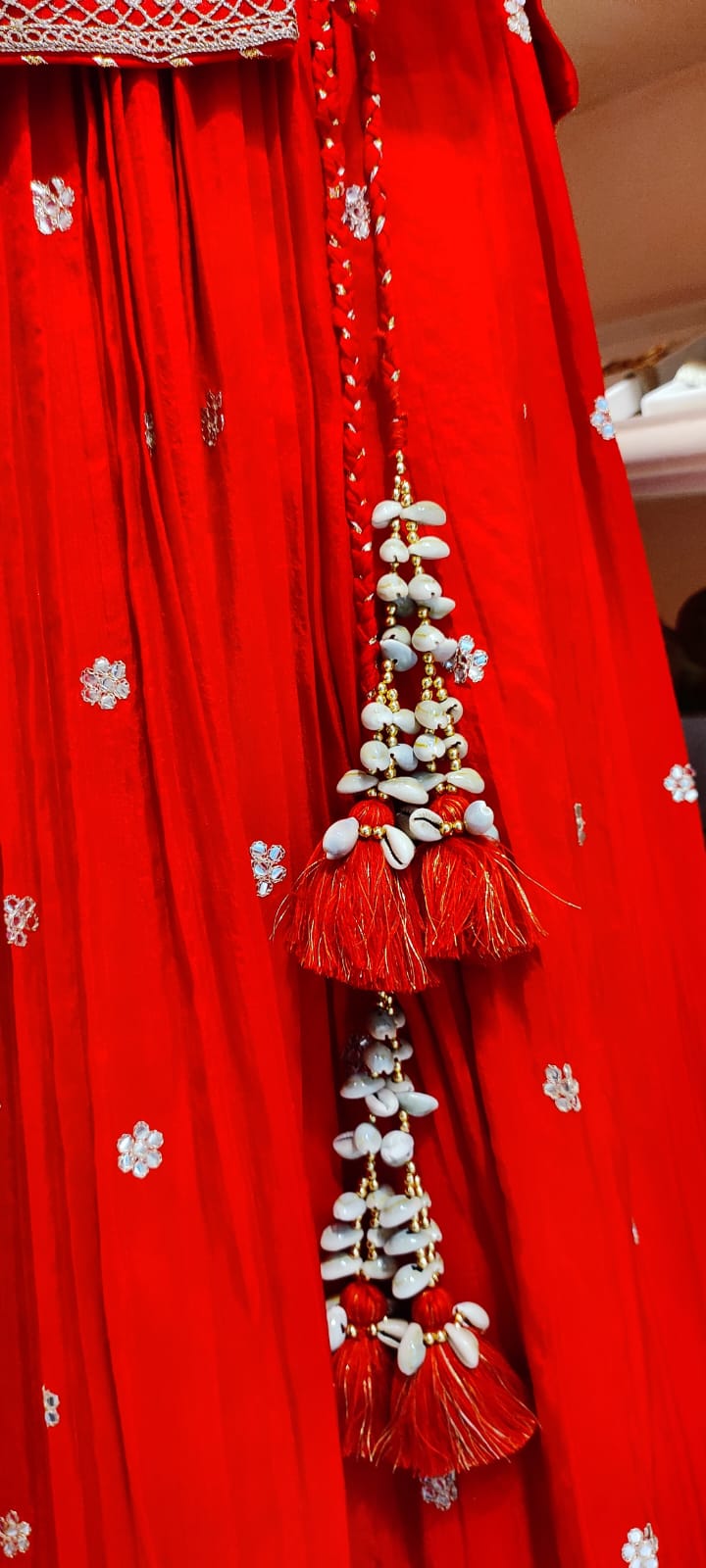 Short Kurti & Pleated Skirt With Organza Dupatta