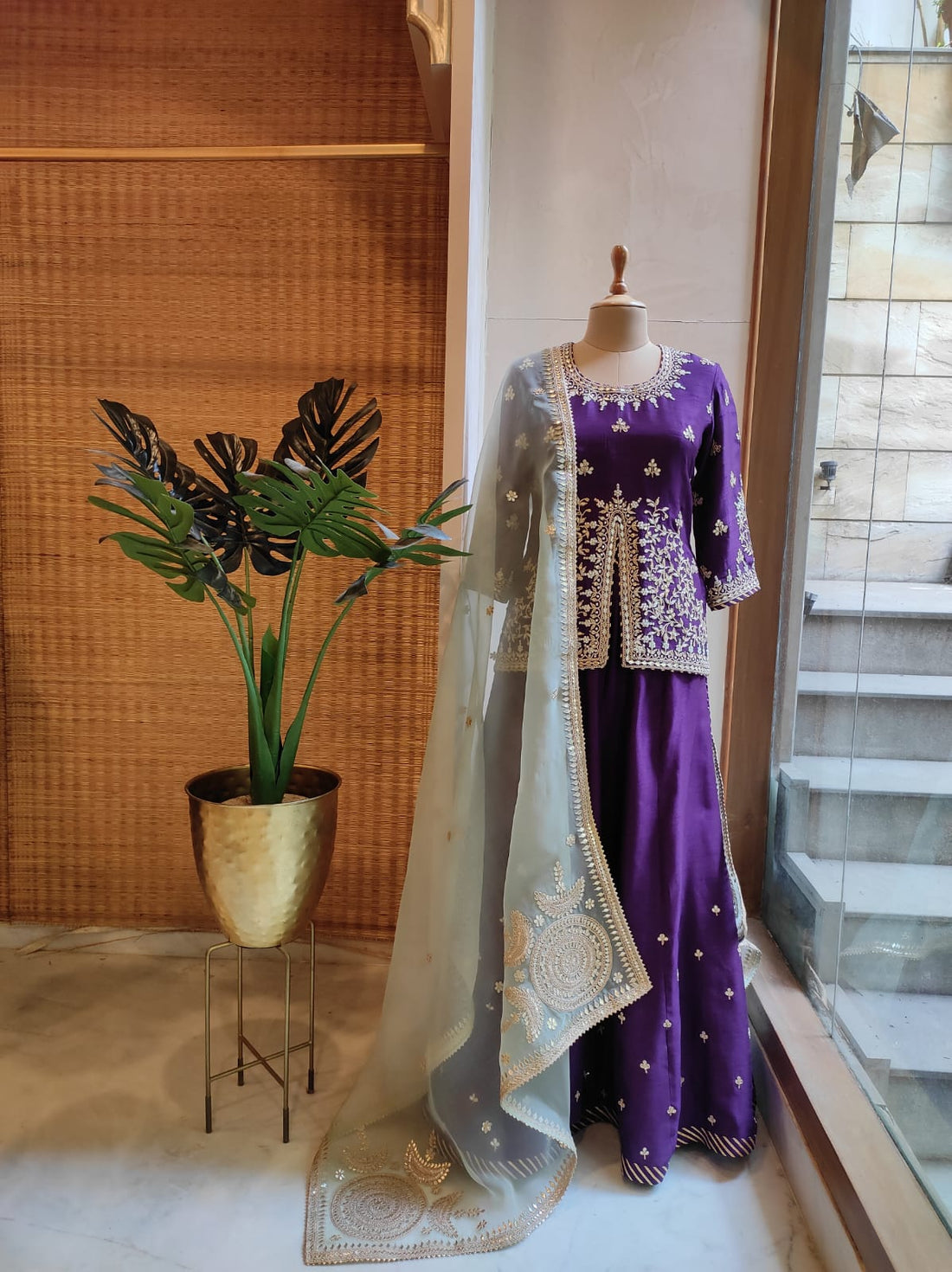 Short Kurti & Lehenga with Organza Dupatta