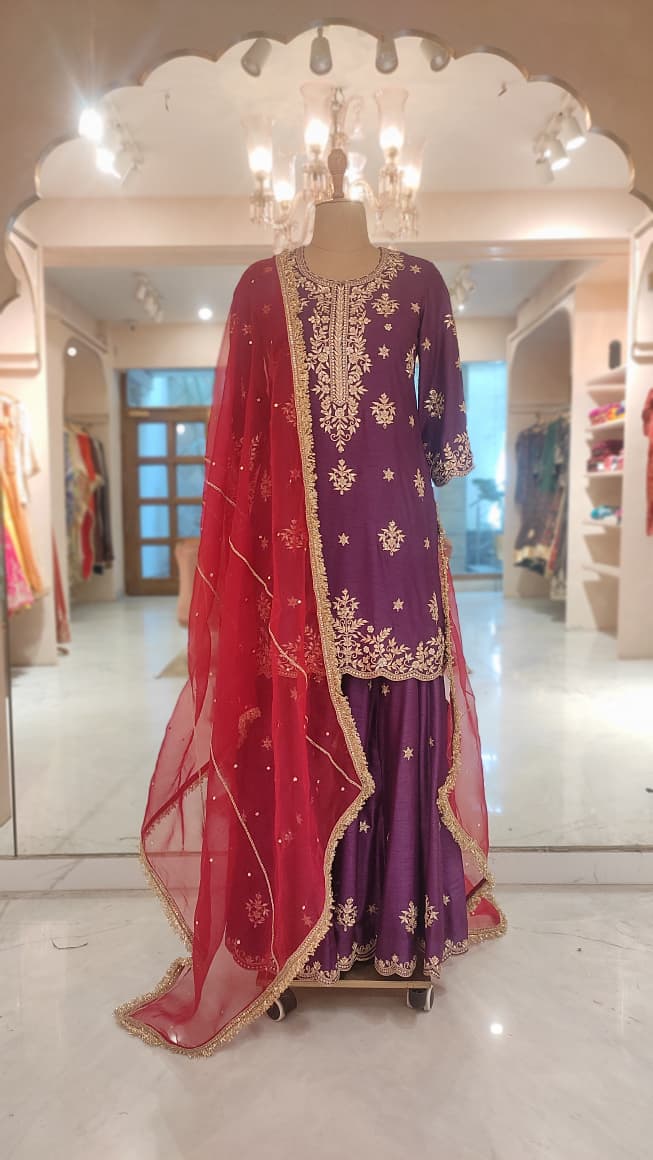 Short Kurta Or Kalidar Pant With Organza Dupatta