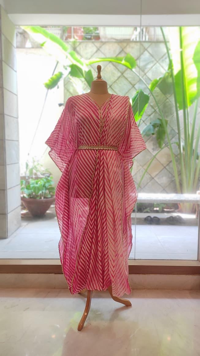 Blush Breeze Leheriya Chanderi Silk Draped Dress