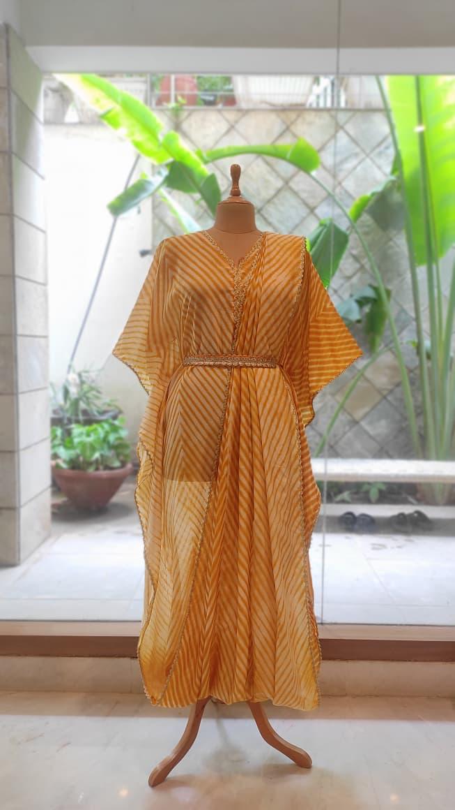 Golden Aura Leheriya Chanderi Silk Draped Dress