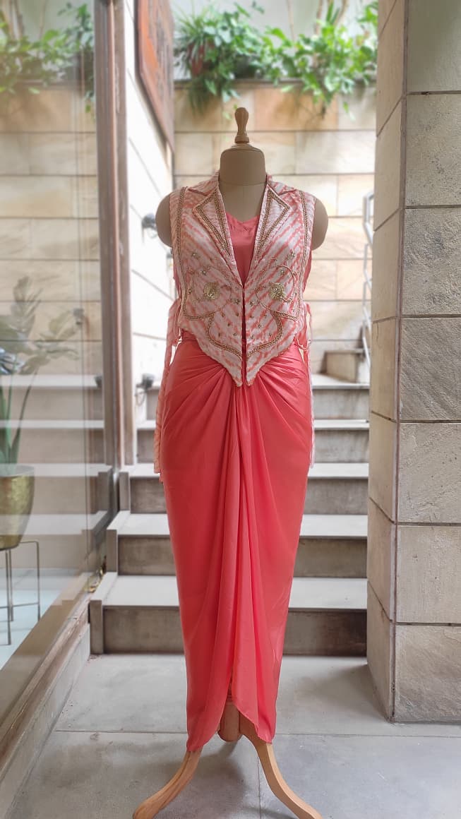 Leheriya Bib Jacket with Drape Skirt Set