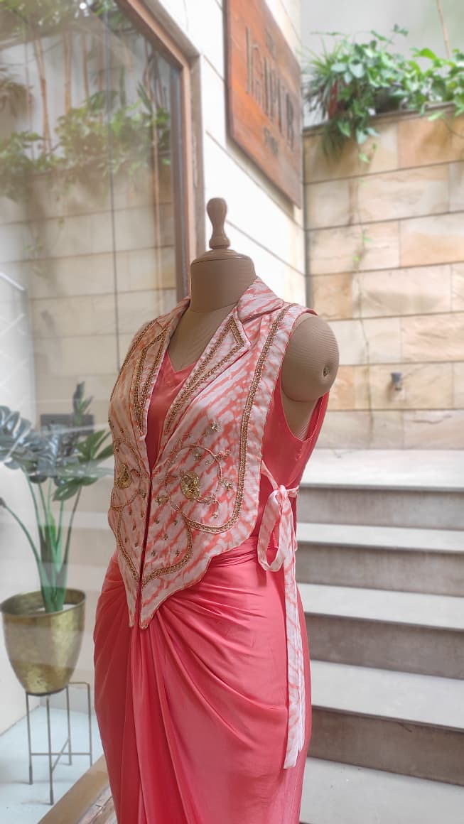 Leheriya Bib Jacket with Drape Skirt Set