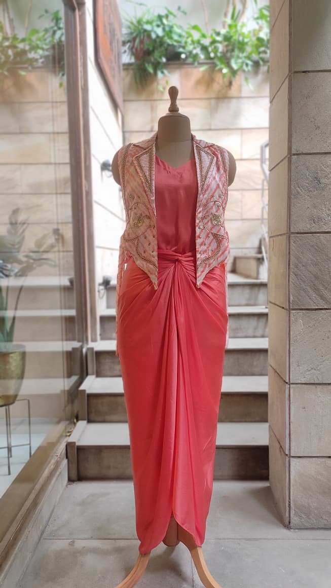 Leheriya Bib Jacket with Drape Skirt Set