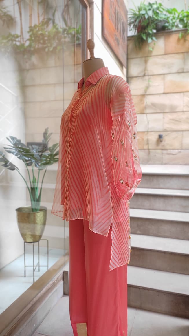 Orange Tasseled Leheriya Co-ord Set