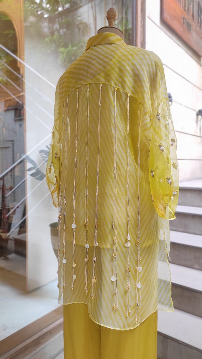 Yellow Tasseled Leheriya Co-ord Set