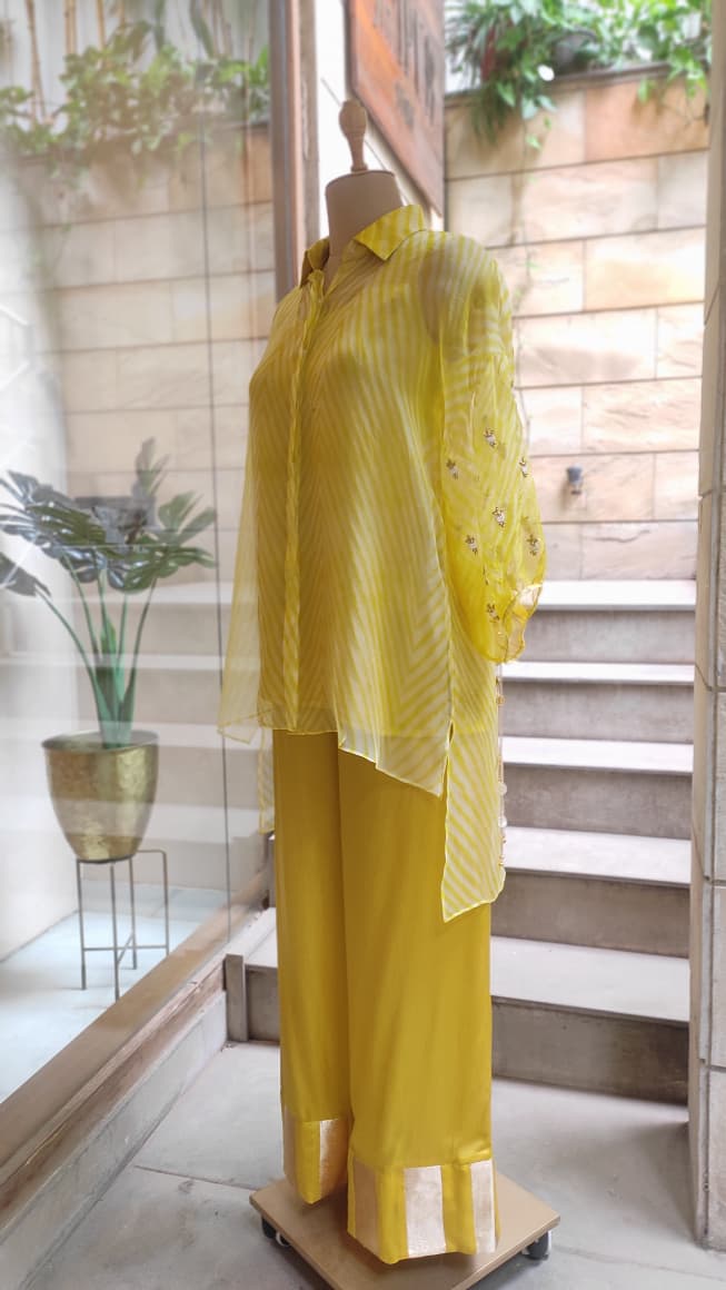 Yellow Tasseled Leheriya Co-ord Set