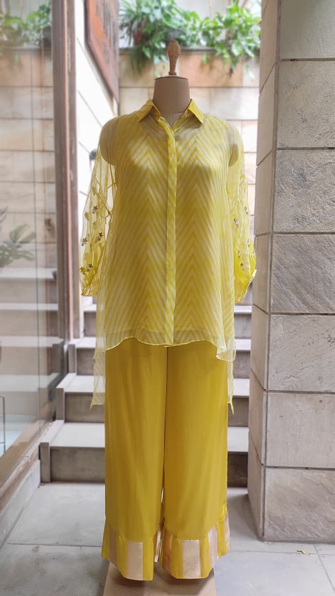 Yellow Tasseled Leheriya Co-ord Set