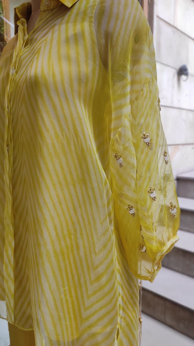 Yellow Tasseled Leheriya Co-ord Set