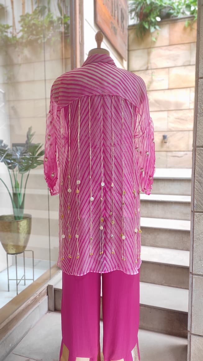 Rose Pink Tasseled Leheriya Co-ord Set