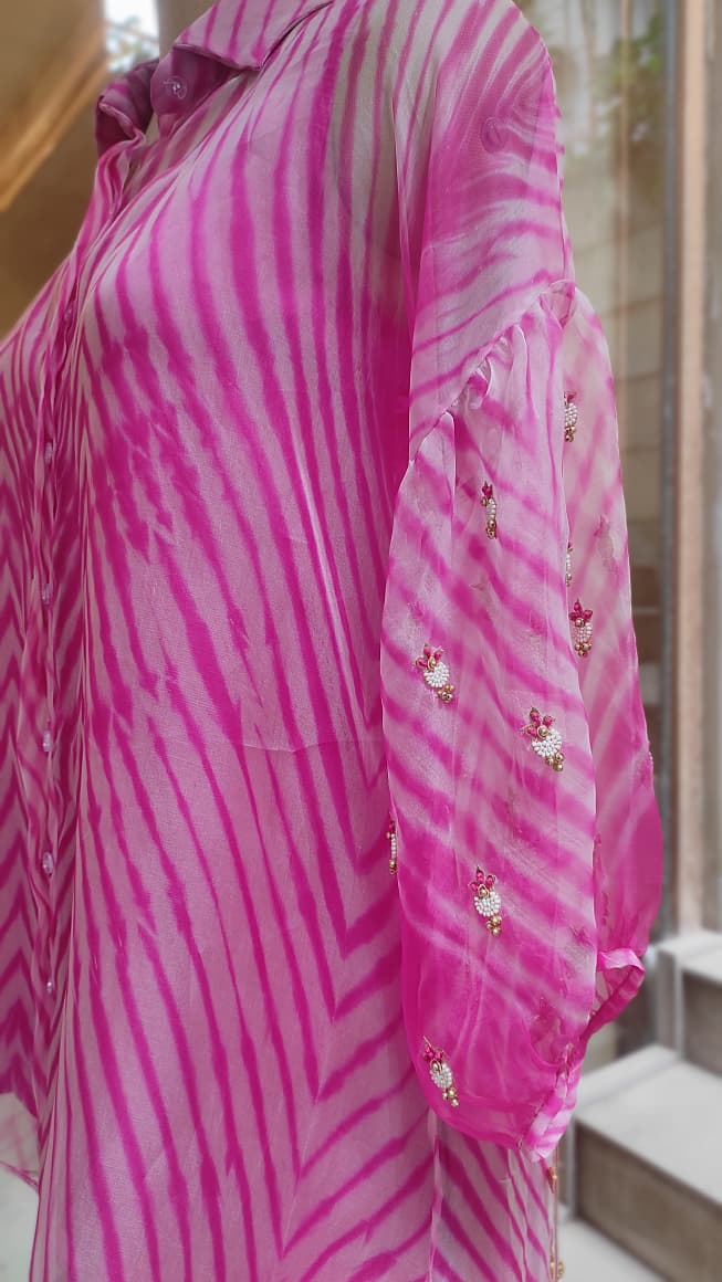 Rose Pink Tasseled Leheriya Co-ord Set