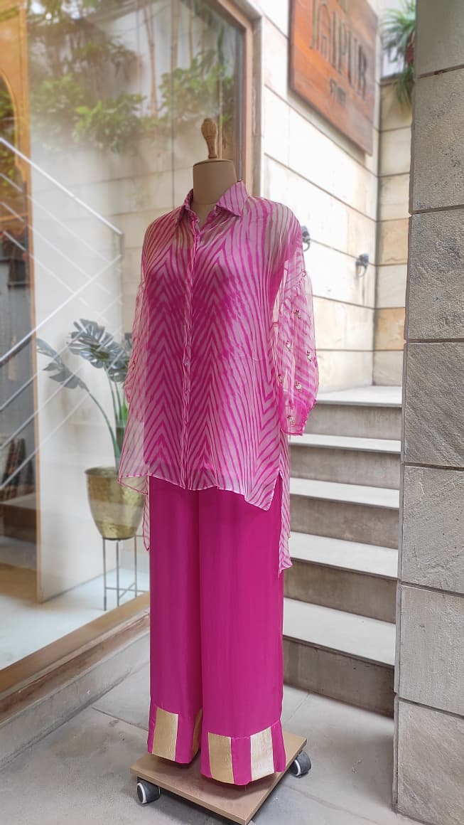 Rose Pink Tasseled Leheriya Co-ord Set