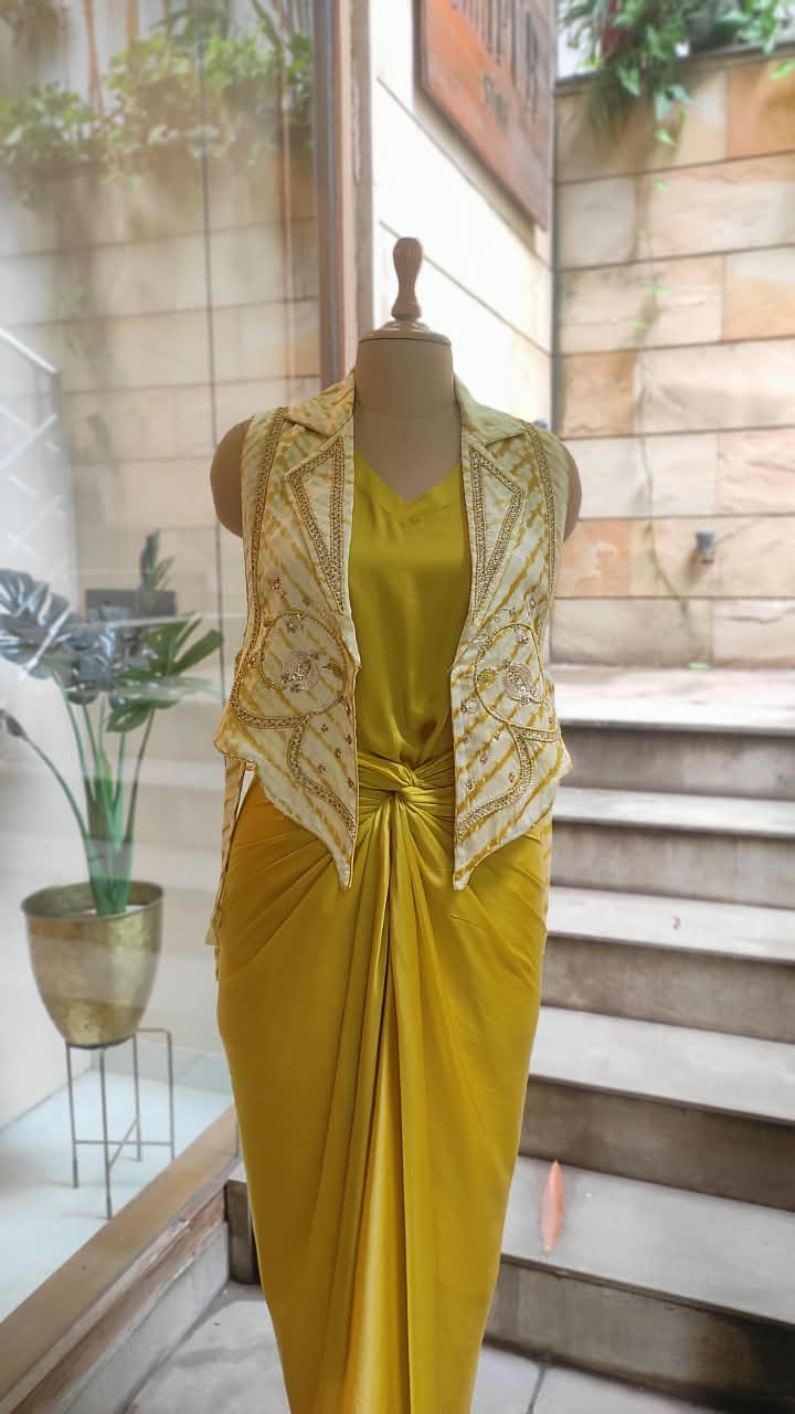 Leheriya Bib Jacket with Drape Skirt Set