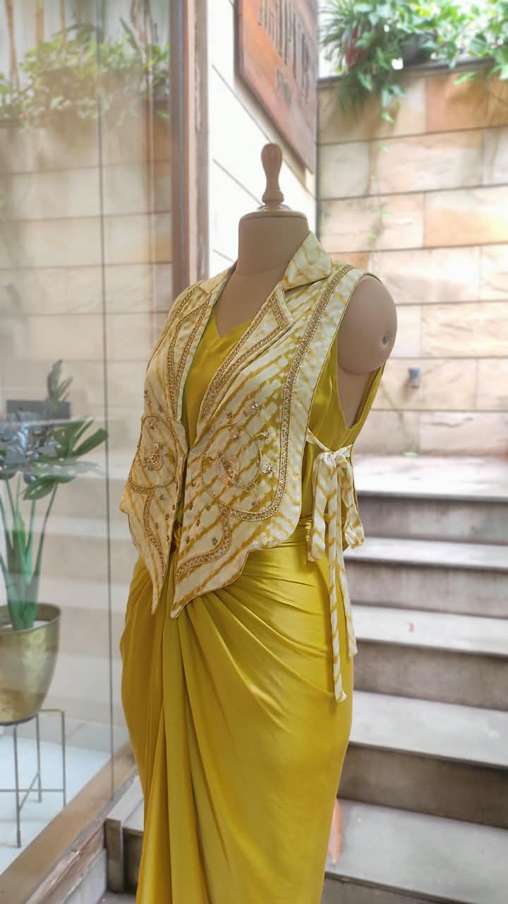 Leheriya Bib Jacket with Drape Skirt Set