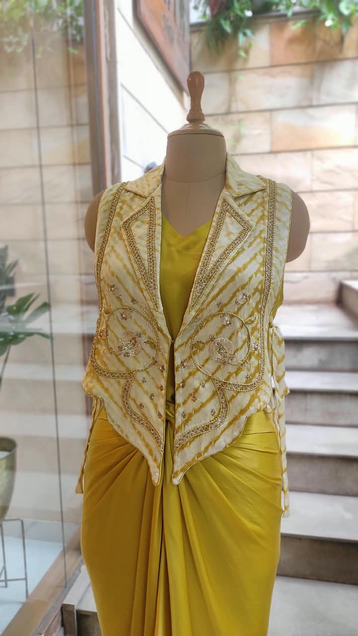 Leheriya Bib Jacket with Drape Skirt Set